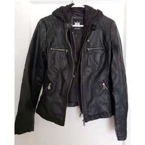 Black Leather Jacket with Hood